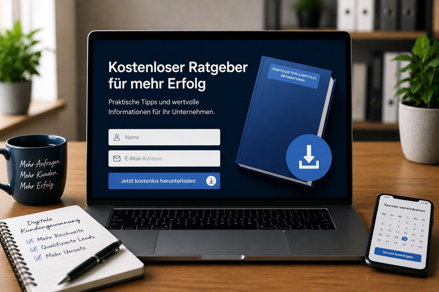 Aufbau einer Landingpage zur Kundengewinnung am Laptop