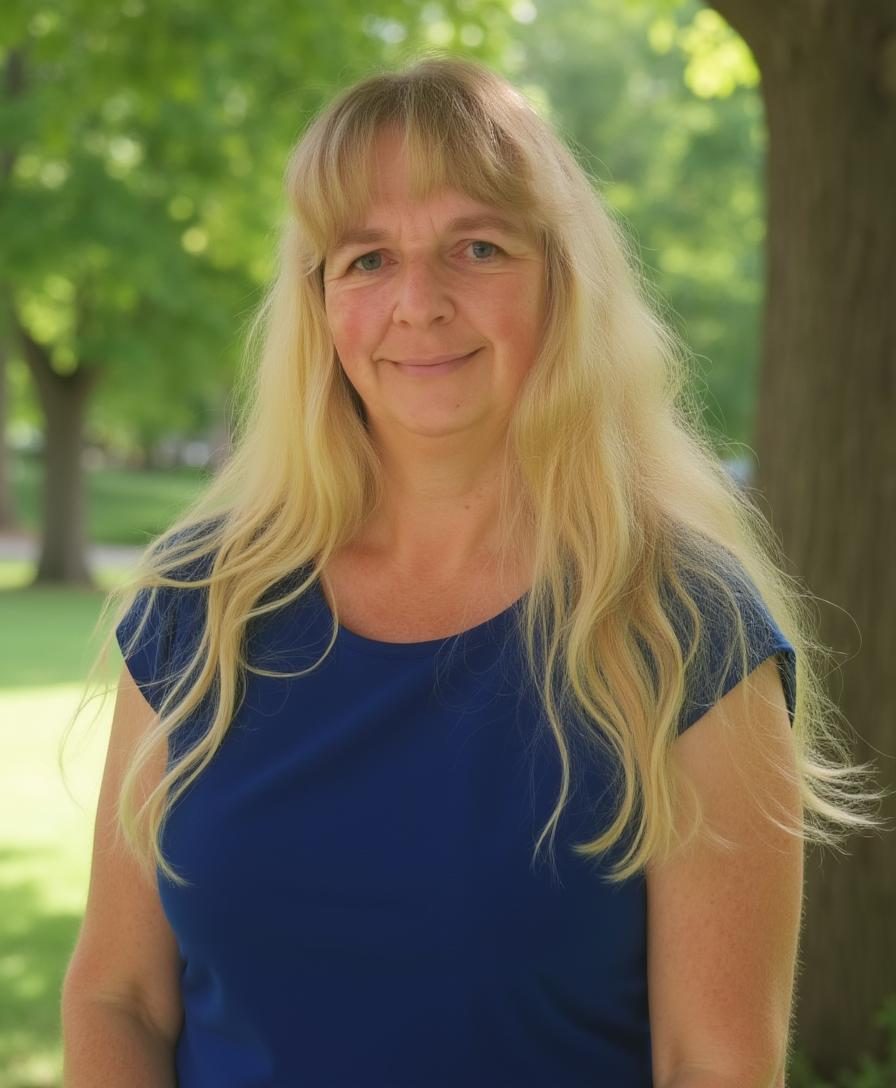 Karin arbeitet entspannt am Laptop im sonnigen Zuhause